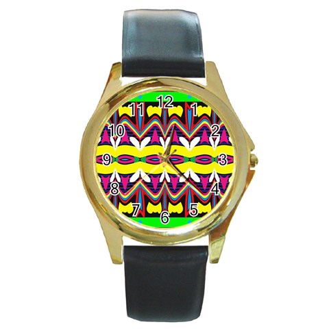 Colorful shapes                                                   Round Gold Metal Watch from ArtsNow.com Front