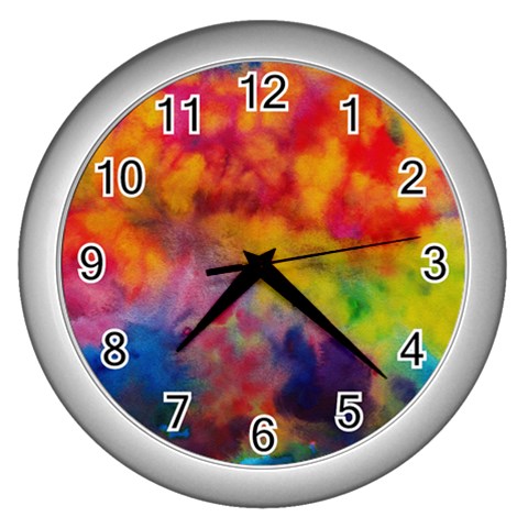 Colorful watercolors texture                                                    Wall Clock (Silver) from ArtsNow.com Front