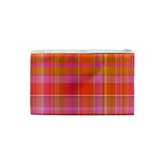 Pink Orange Madras Plaid Cosmetic Bag (XS) from ArtsNow.com Back