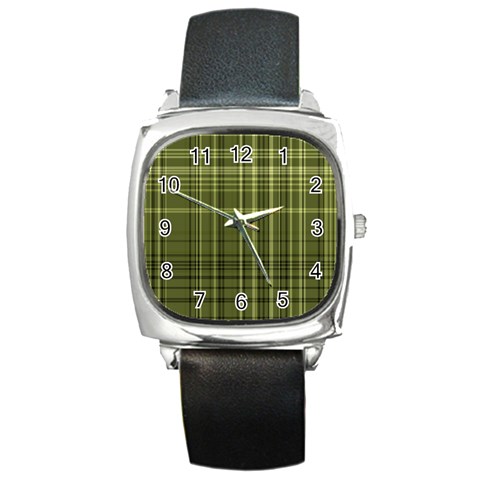 Green Madras Plaid Square Metal Watch from ArtsNow.com Front