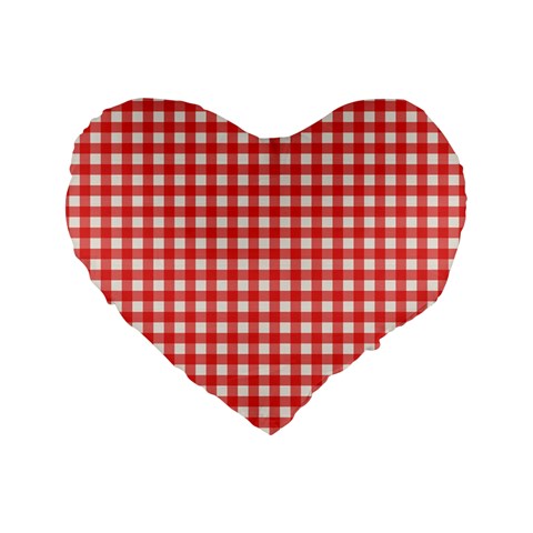 Red White Gingham Plaid Standard 16  Premium Heart Shape Cushions from ArtsNow.com Front