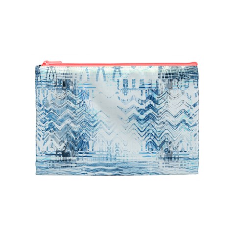 Boho Faded Blue Denim White Batik Cosmetic Bag (Medium) from ArtsNow.com Front