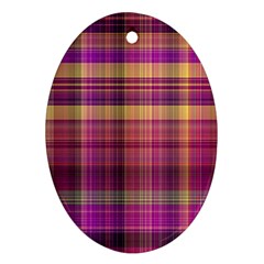 Magenta Gold Madras Plaid Oval Ornament (Two Sides) from ArtsNow.com Front