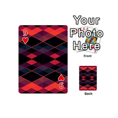 Pink Orange Black Diamond Pattern Playing Cards 54 Designs (Mini) from ArtsNow.com Front - Heart9