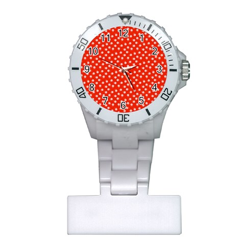 Red White Floral Print Plastic Nurses Watch from ArtsNow.com Front