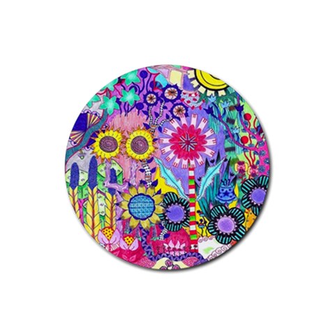 Double Sunflower Abstract Rubber Coaster (Round)  from ArtsNow.com Front