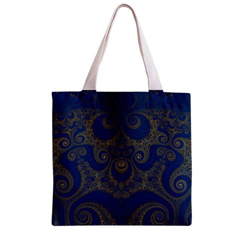 Navy Blue and Gold Swirls Zipper Grocery Tote Bag from ArtsNow.com Front