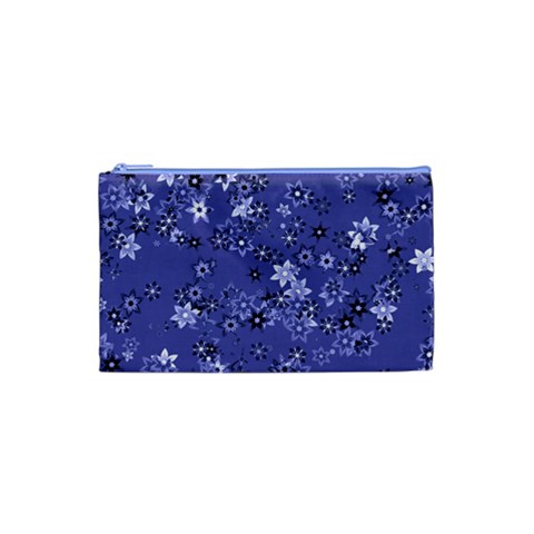 Slate Blue With White Flowers Cosmetic Bag (Small) from ArtsNow.com Front