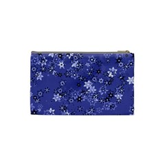 Slate Blue With White Flowers Cosmetic Bag (Small) from ArtsNow.com Back