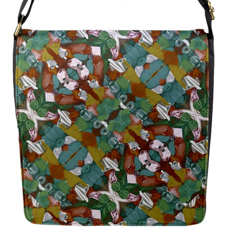 Multicolored Collage Print Pattern Mosaic Flap Closure Messenger Bag (S) from ArtsNow.com Front