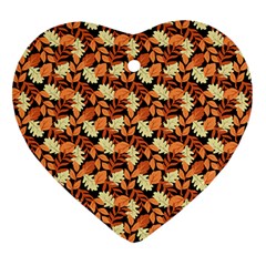Autumn Leaves Orange Pattern Heart Ornament (Two Sides) from ArtsNow.com Back
