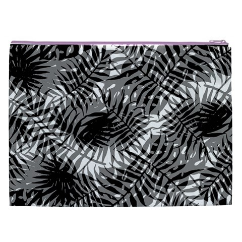 Tropical leafs pattern, black and white jungle theme Cosmetic Bag (XXL) from ArtsNow.com Back