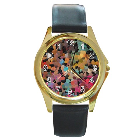 Mosaic pieces                                                    Round Gold Metal Watch from ArtsNow.com Front