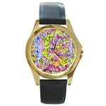 Green blue texture                                                      Round Gold Metal Watch