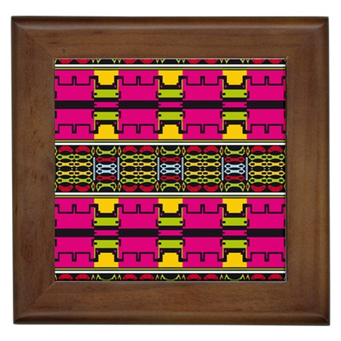 Pink yellow green shapes                                                       Framed Tile from ArtsNow.com Front