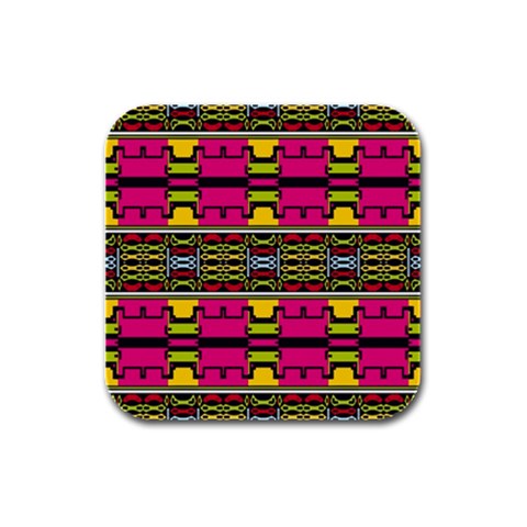 Pink yellow green shapes                                                       Rubber Square Coaster (4 pack from ArtsNow.com Front