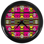 Pink yellow green shapes                                                       Wall Clock (Black)