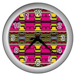 Pink yellow green shapes                                                       Wall Clock (Silver)