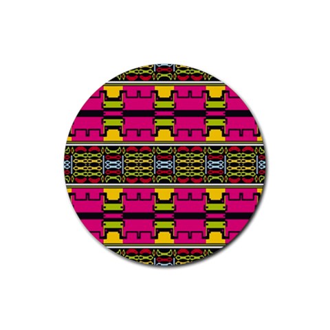 Pink yellow green shapes                                                       Rubber Coaster (Round) from ArtsNow.com Front