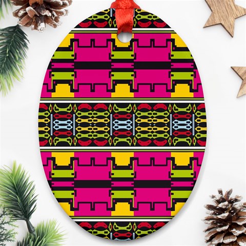 Pink yellow green shapes                                                       Ornament (Oval) from ArtsNow.com Front