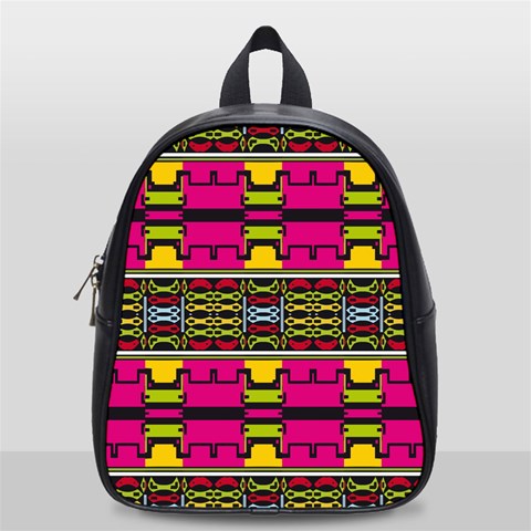 Pink yellow green shapes                                                       School Bag (Small) from ArtsNow.com Front