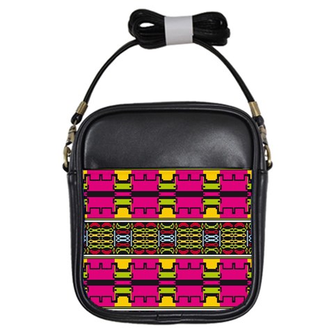 Pink yellow green shapes                                                       Girls Sling Bag from ArtsNow.com Front