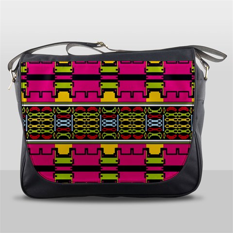 Pink yellow green shapes                                                       Messenger Bag from ArtsNow.com Front