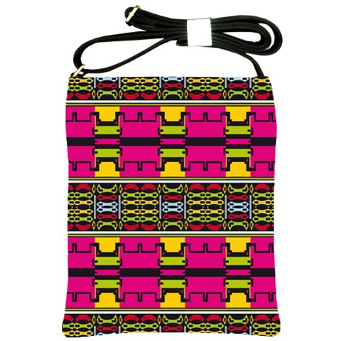 Pink yellow green shapes                                                       Shoulder Sling Bag from ArtsNow.com Front