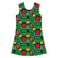 Rectangles on a green background                                                            Kids  Short Sleeve Velvet Dress from ArtsNow.com Front