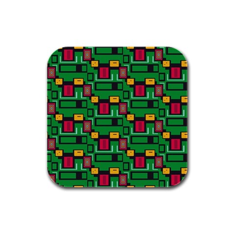 Rectangles on a green background                                                        Rubber Square Coaster (4 pack from ArtsNow.com Front