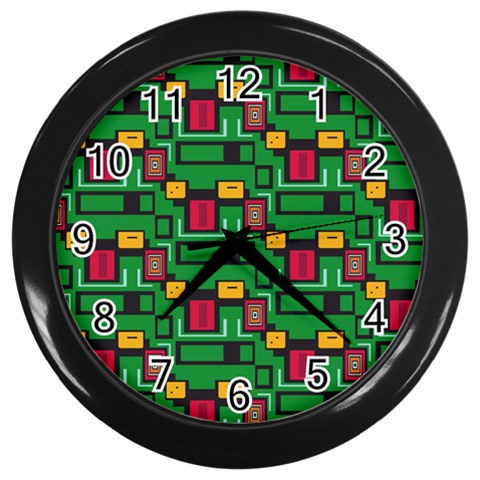 Rectangles on a green background                                                        Wall Clock (Black) from ArtsNow.com Front