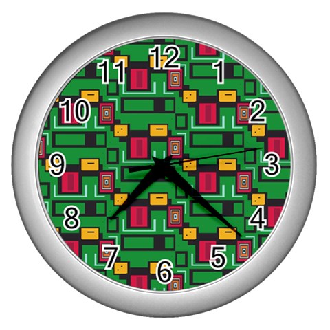 Rectangles on a green background                                                        Wall Clock (Silver) from ArtsNow.com Front