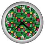 Rectangles on a green background                                                        Wall Clock (Silver)