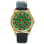 Rectangles on a green background                                                        Round Gold Metal Watch