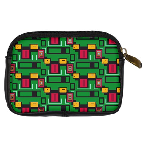 Rectangles on a green background                                                        Digital Camera Leather Case from ArtsNow.com Back