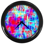 Red blue messy stripes                                                         Wall Clock (Black)