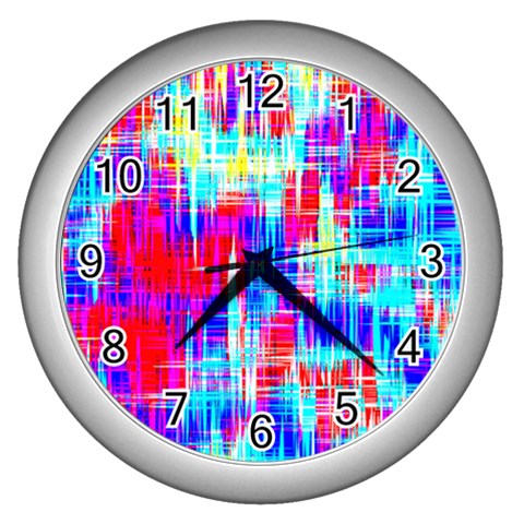 Red blue messy stripes                                                         Wall Clock (Silver) from ArtsNow.com Front