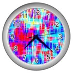 Red blue messy stripes                                                         Wall Clock (Silver)