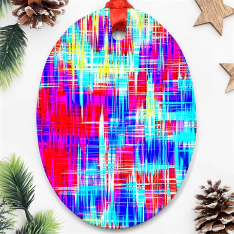 Red blue messy stripes                                                         Ornament (Oval) from ArtsNow.com Front