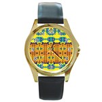 Tribal pattern                                                          Round Gold Metal Watch