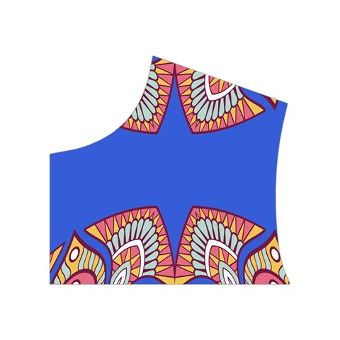 Yellow red shapes on a blue background                                                       Women s Button Up Puffer Vest from ArtsNow.com Top Left