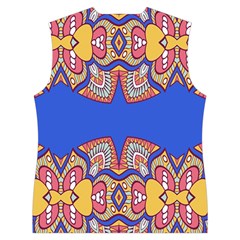 Yellow red shapes on a blue background                                                       Women s Button Up Puffer Vest from ArtsNow.com Back