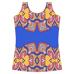 Yellow red shapes on a blue background                                                         Criss cross Back Tank Top from ArtsNow.com Front