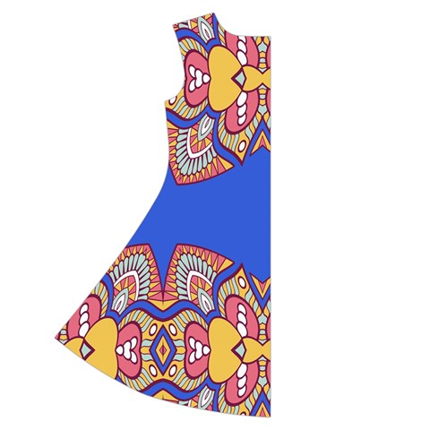 Yellow red shapes on a blue background                                                              Short Sleeve V Back Left