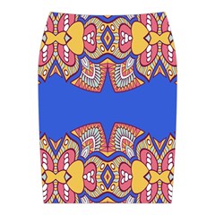 Yellow red shapes on a blue background                                                         Midi Wrap Pencil Skirt from ArtsNow.com Back