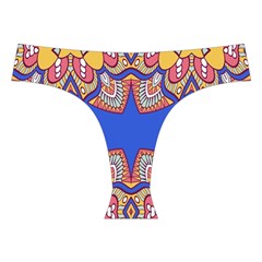 Yellow red shapes on a blue background                                                         Cross Back Hipster Bikini Set from ArtsNow.com Front Under