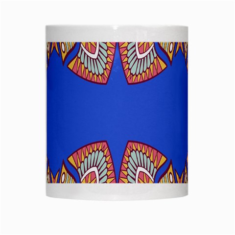 Yellow red shapes on a blue background                                                          White Mug from ArtsNow.com Center