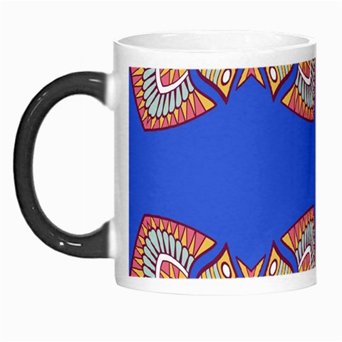 Yellow red shapes on a blue background                                                          Morph Mug from ArtsNow.com Left