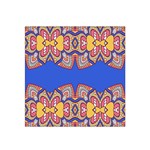 Yellow red shapes on a blue background                                                          Satin Bandana Scarf