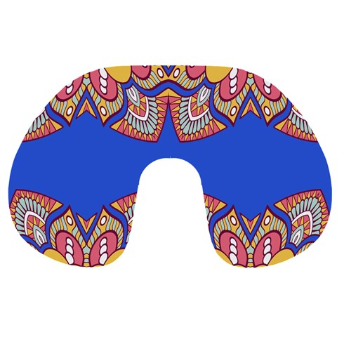 Yellow red shapes on a blue background                                                          Travel Neck Pillow from ArtsNow.com Front